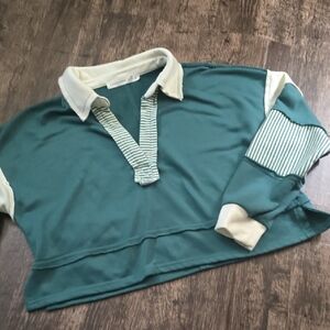 ALTAR'D STATE Women's Green and Cream Long Sleeve Shirt Sz‎ S